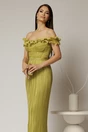 Rochie midi verde lime de ocazie cu bust tip corset si fusta plisata, 3, dyfashion.ro