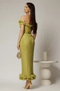 Rochie midi verde lime de ocazie cu bust tip corset si fusta plisata, 2, dyfashion.ro