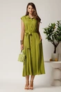 Rochie midi verde lime din viscoza cu nasturi si cordon, 2, dyfashion.ro