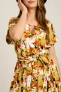 Rochie midi verde lime din viscoza in clos cu imprimeu maro si cordon in talie, 3, dyfashion.ro