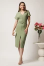 Rochie midi verde maslina conica cu nasturi pe umeri si curea in talie, 3, dyfashion.ro