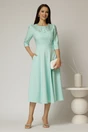 Rochie midi verde menta de ocazie cu nasturi pe bust si guler cu broderie si margele, 3, dyfashion.ro