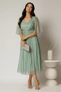 Rochie midi verde menta de ocazie din matase sintetica creponata, 3, dyfashion.ro