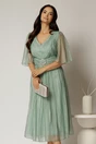 Rochie midi verde menta de ocazie din matase sintetica creponata, 1, dyfashion.ro
