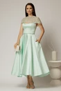 Rochie midi verde menta de ocazie din tafta cu dantela pe umeri, 1, dyfashion.ro