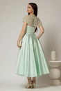 Rochie midi verde menta de ocazie din tafta cu dantela pe umeri, 2, dyfashion.ro