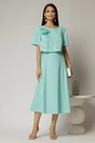 Rochie midi verde menta de zi cu detaliu amplu floral la bust, 3, dyfashion.ro