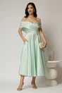 Rochie midi verde menta din tafta de ocazie cu umeri goi, 1, dyfashion.ro