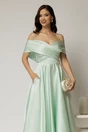Rochie midi verde menta din tafta de ocazie cu umeri goi, 3, dyfashion.ro