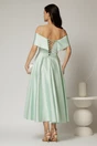 Rochie midi verde menta din tafta de ocazie cu umeri goi, 2, dyfashion.ro