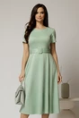 Rochie midi verde mint cu maneca scurta si curea in talie cu adaos de viscoza, 1, dyfashion.ro