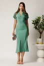 Rochie midi verde mint din satin cu decolteu in V, 3, dyfashion.ro