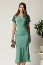 Rochie midi verde mint din satin cu decolteu in V, 1, dyfashion.ro