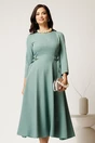 Rochie midi verde mint din stofa in clos cu catarame in talie, 1, dyfashion.ro