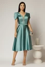 Rochie midi verde mint din tafta cu aplicatii la decolteu si pliuri la maneci, 3, dyfashion.ro