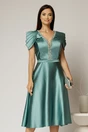 Rochie midi verde mint din tafta cu aplicatii la decolteu si pliuri la maneci, 1, dyfashion.ro