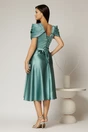Rochie midi verde mint din tafta cu aplicatii la decolteu si pliuri la maneci, 2, dyfashion.ro