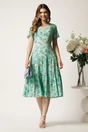 Rochie midi verde mint din viscoza cu imprimeuri florale, 2, dyfashion.ro