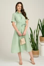 Rochie midi verde mint din viscoza in clos cu aspect sidefat si cordon in talie, 4, dyfashion.ro