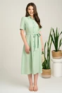 Rochie midi verde mint din viscoza in clos cu aspect sidefat si cordon in talie, 1, dyfashion.ro