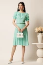 Rochie midi verde mint din viscoza in clos cu buline si curea in talie, 3, dyfashion.ro