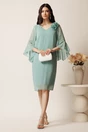 Rochie midi verde mint din voal cu croi drept si strasuri pe maneci- Viada, 3, dyfashion.ro