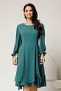 Rochie midi verde mint din voal cu croi in clini si volane la baza, 1, dyfashion.ro