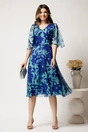 Rochie midi verde mint din voal cu imprimeu albastru si maneci vaporoase- Viada, 3, dyfashion.ro