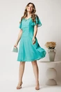 Rochie midi verde mint din voal in clin cu buline si decupaje la decolteu, 3, dyfashion.ro