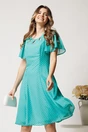 Rochie midi verde mint din voal in clin cu buline si decupaje la decolteu, 1, dyfashion.ro