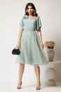 Rochie midi verde mint din voal in clos cu buline catifelate si floare pe bust- Viada, 3, dyfashion.ro