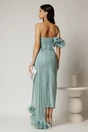 Rochie midi verde mint din voal peliculizat cu croi conic si volanase, 2, dyfashion.ro