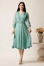 Rochie midi verde mint in clos din voal cu fir lurex- Ella Collection Gina, 3, dyfashion.ro