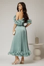 Rochie midi verde mint in clos din voal satinat cu volanase la bust si la baza, 2, dyfashion.ro