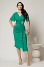 Rochie midi verde mulata cu decolteu petrecut si accesoriu in talie, 3, dyfashion.ro