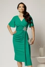 Rochie midi verde mulata cu decolteu petrecut si accesoriu in talie, 1, dyfashion.ro