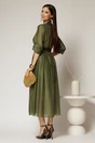 Rochie midi verde olive din tencel si curea maro in talie, 2, dyfashion.ro