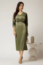 Rochie midi verde satinata cu decolteu in V, 3, dyfashion.ro