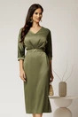 Rochie midi verde satinata cu decolteu in V, 1, dyfashion.ro