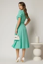 Rochie midi verde turcoaz cu guler alb in contrast si cordon cu insertii, 2, dyfashion.ro