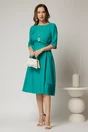 Rochie midi verde turcoaz de zi cu nod pe talie, 3, dyfashion.ro