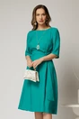 Rochie midi verde turcoaz de zi cu nod pe talie, 1, dyfashion.ro