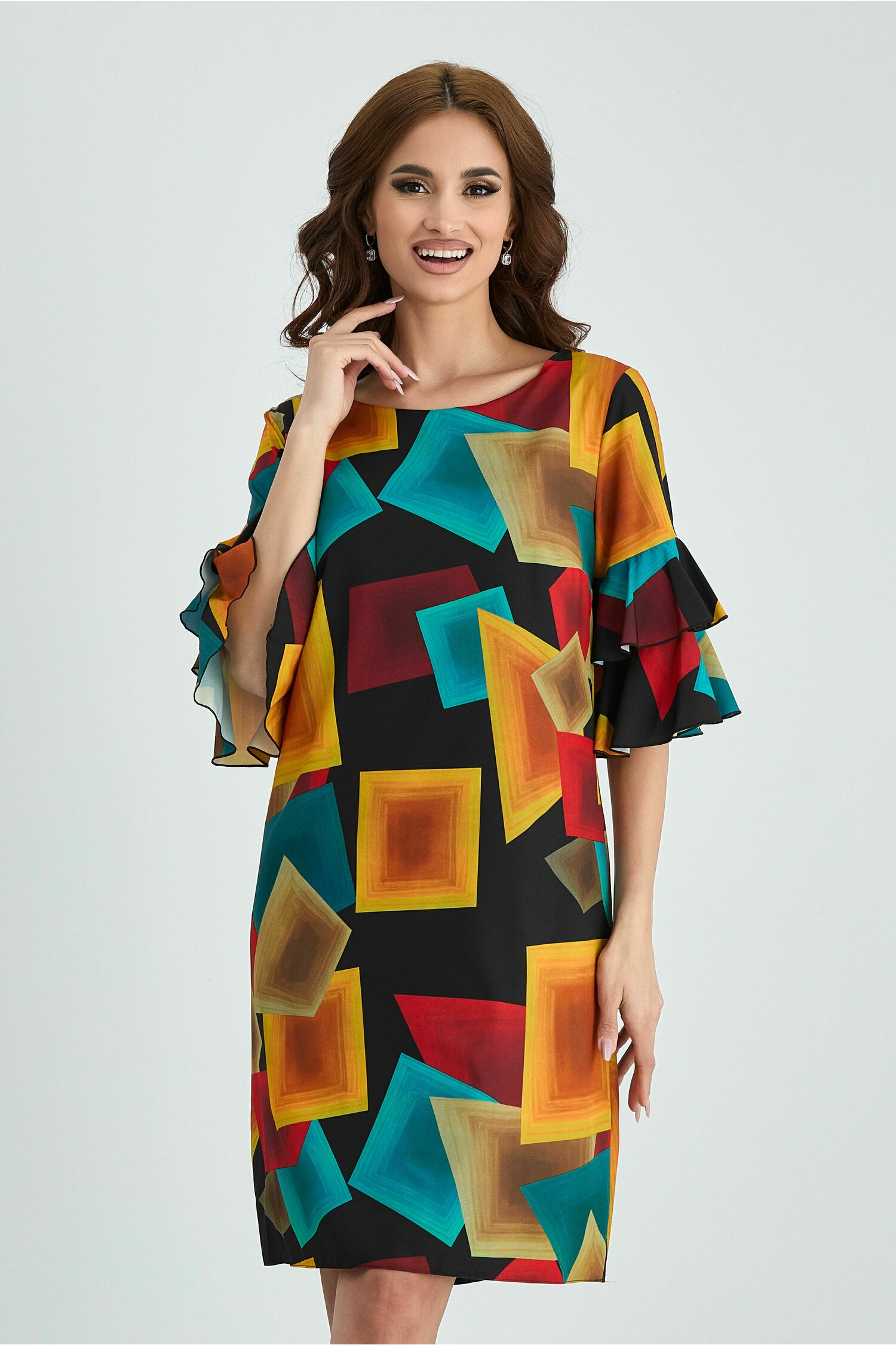 Rochie miriam neagra cu imprimeuri multicolore