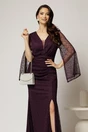 Rochie mov lunga de seara din dantela cu insertii de sclipici, 3, dyfashion.ro