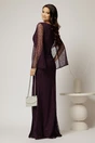 Rochie mov lunga de seara din dantela cu insertii de sclipici, 2, dyfashion.ro