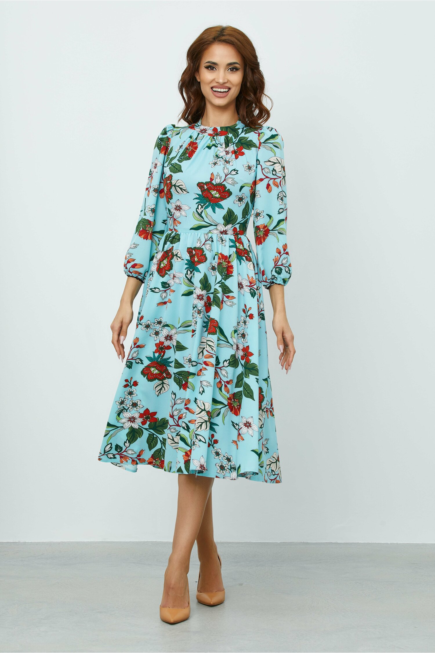 Rochie moze bleu cu imprimeu floral