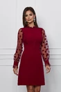 Rochie Moze bordo cu maneci din tulle cu buline