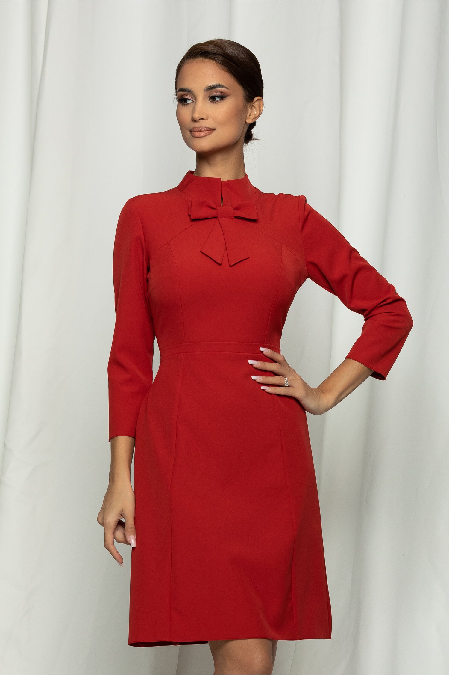 Rochie moze caramizie cu funda la guler