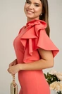 Rochie Moze corai cu volanase si trandafir la bust