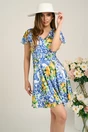 Rochie Moze din satin cu imprimeuri albastre